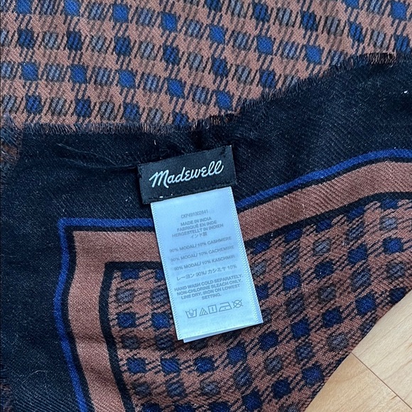🐑Cashmere/Modal SOFT Thin Oversized Brown/Navy/Black Houndstooth Madewell Scarf - Picture 4 of 17